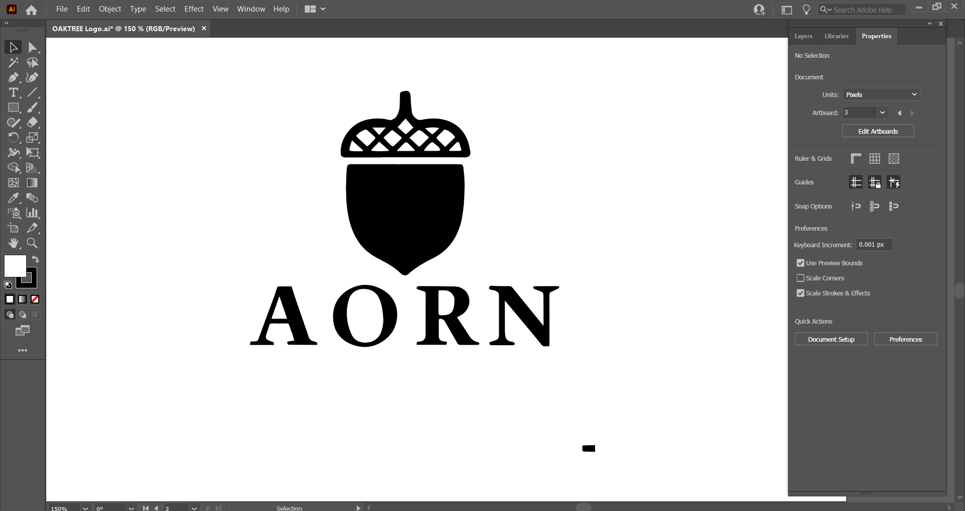 A screenshot of a vector acorn icon within Adobe Illustrator after performing image trace.