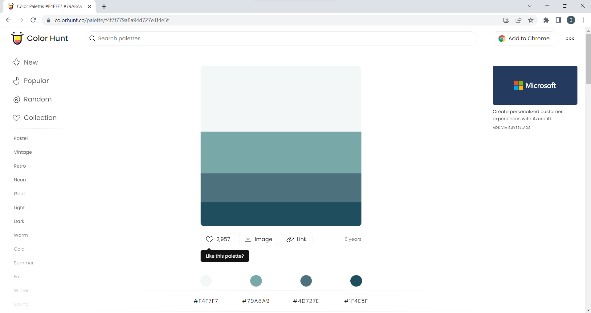 A screenshot of a green-blue-off-white color palette from colorhunt.co