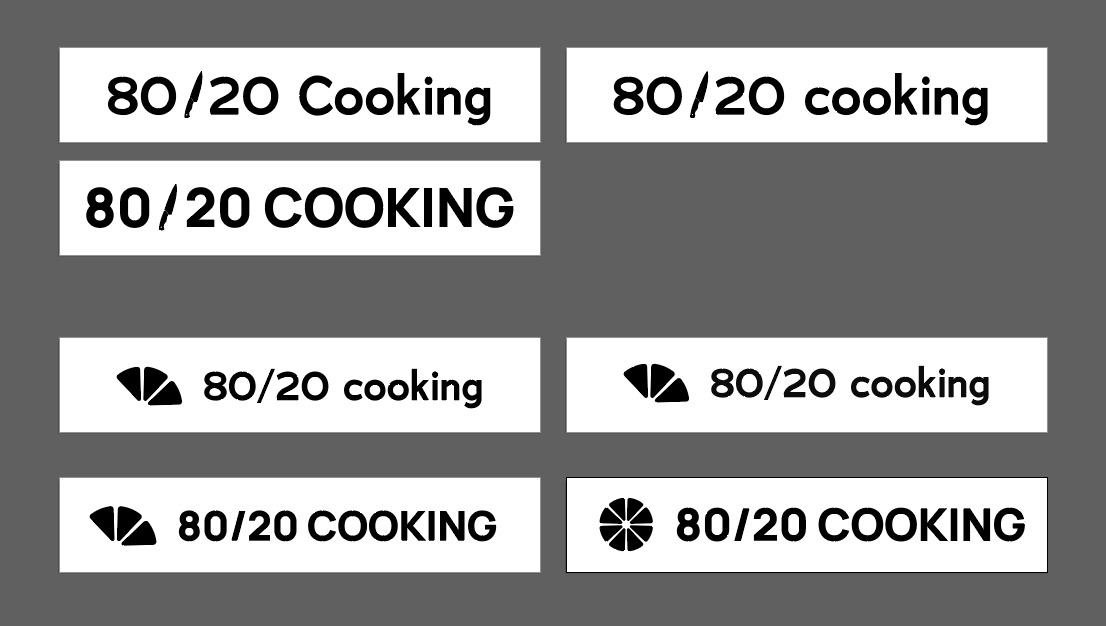A screenshot of multiple 80/20 Cooking logo versions and iterations within Adobe Illustrator.
