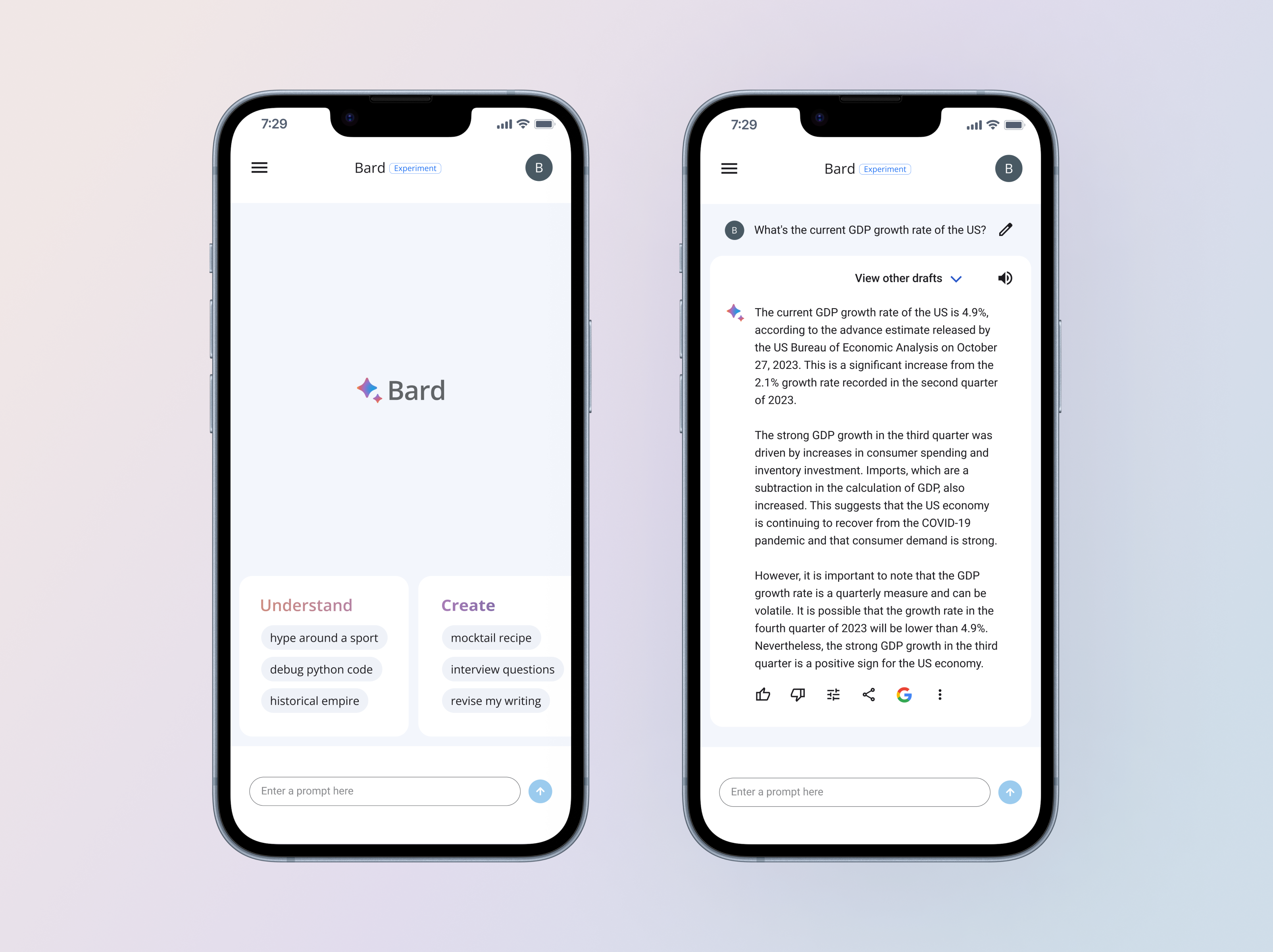 A feature of two main screens from the Bard mobile app design.