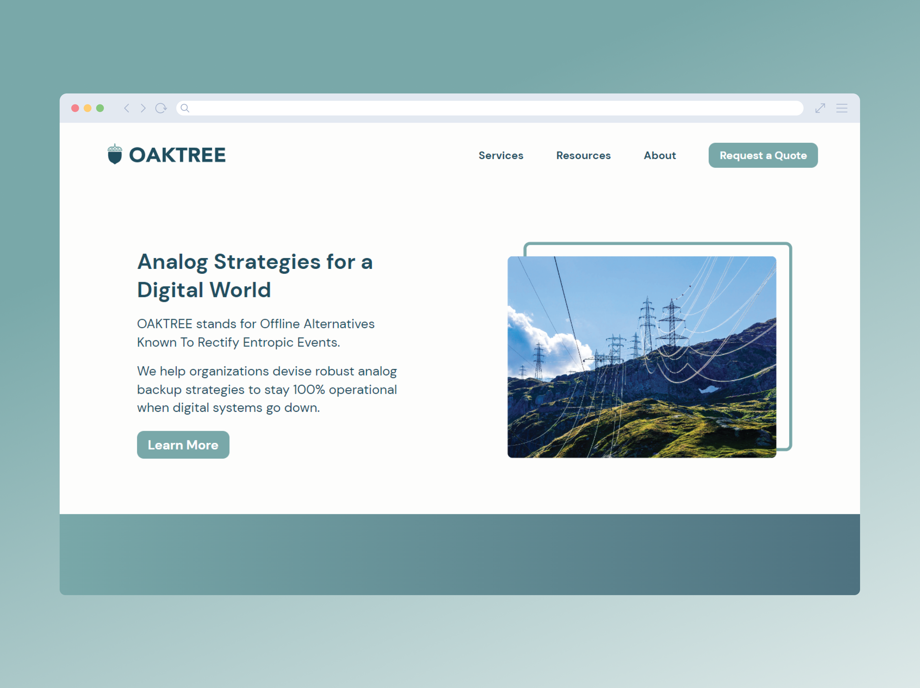 A preview browser image of the website of a cybersecurity consulting company called OAKTREE.