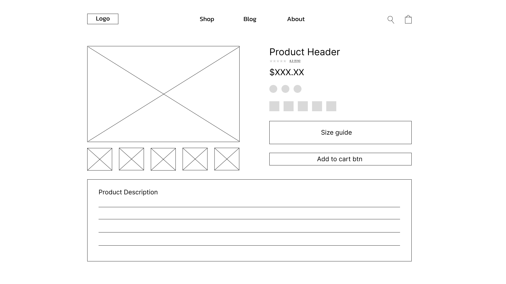 Another ecommerce product page wireframe design.